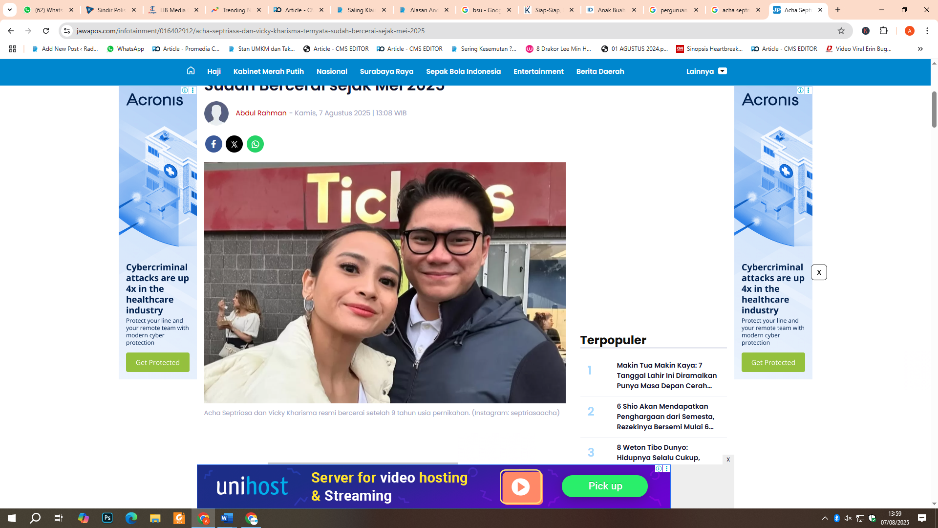 Acha Septriasa dan Vicky Kharisma resmi bercerai setelah 9 tahun usia pernikahan.