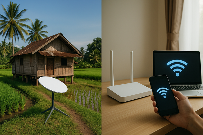 Gambar antara pengguna starlink dan Wifi ilustrasi BY Sora.ai