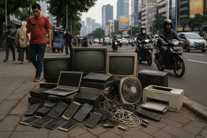 Gambar sampah elektronik ilustrasi BY Sora.ai