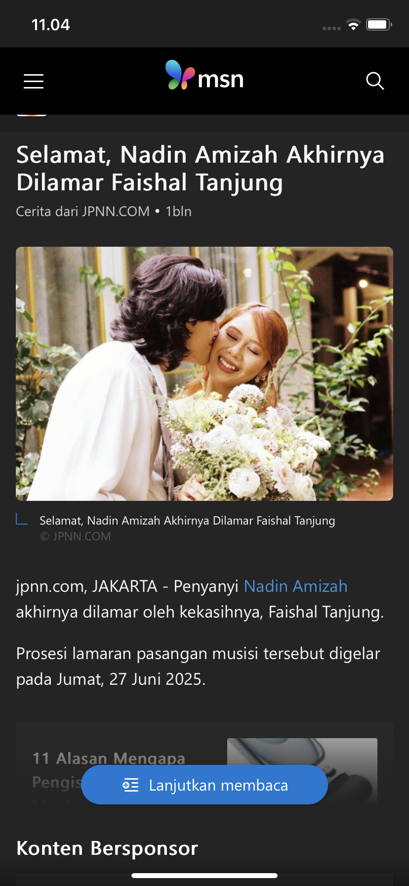 Mahar Pernikahan Nadin Amizah dan Faishal Tanjung