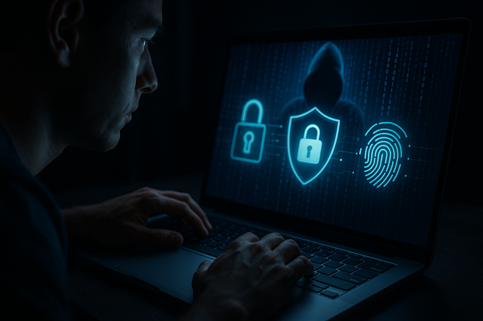Gambar orang yang  mengamankan data diri ilustrasi BY Sora.ai