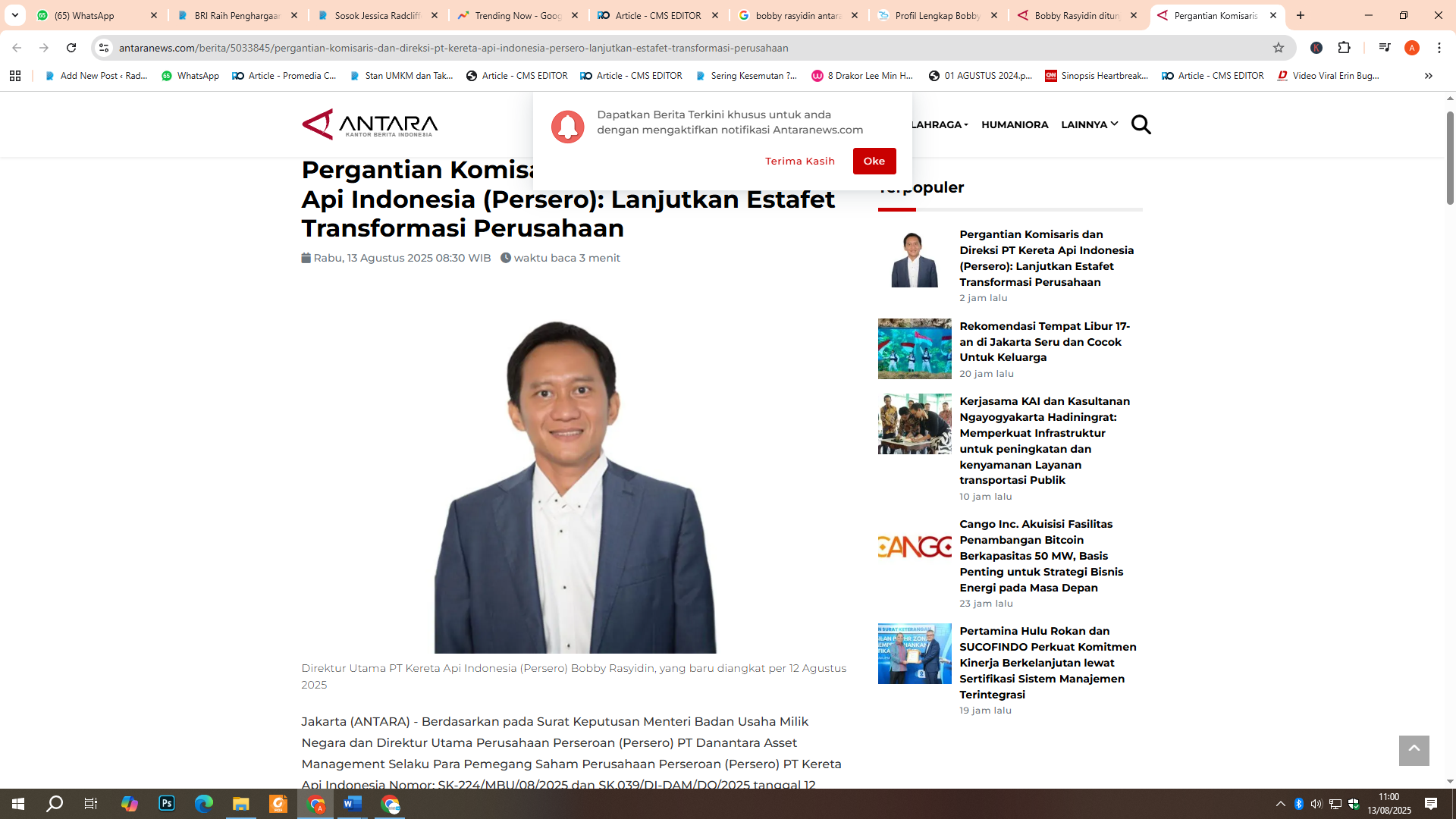 Direktur Utama PT Kereta Api Indonesia (Persero) Bobby Rasyidin