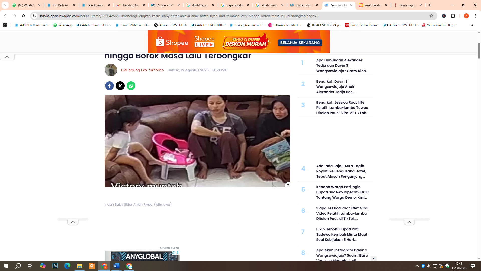 Anak Afifah Riyad alami kekerasan oleh pengasuhnya.