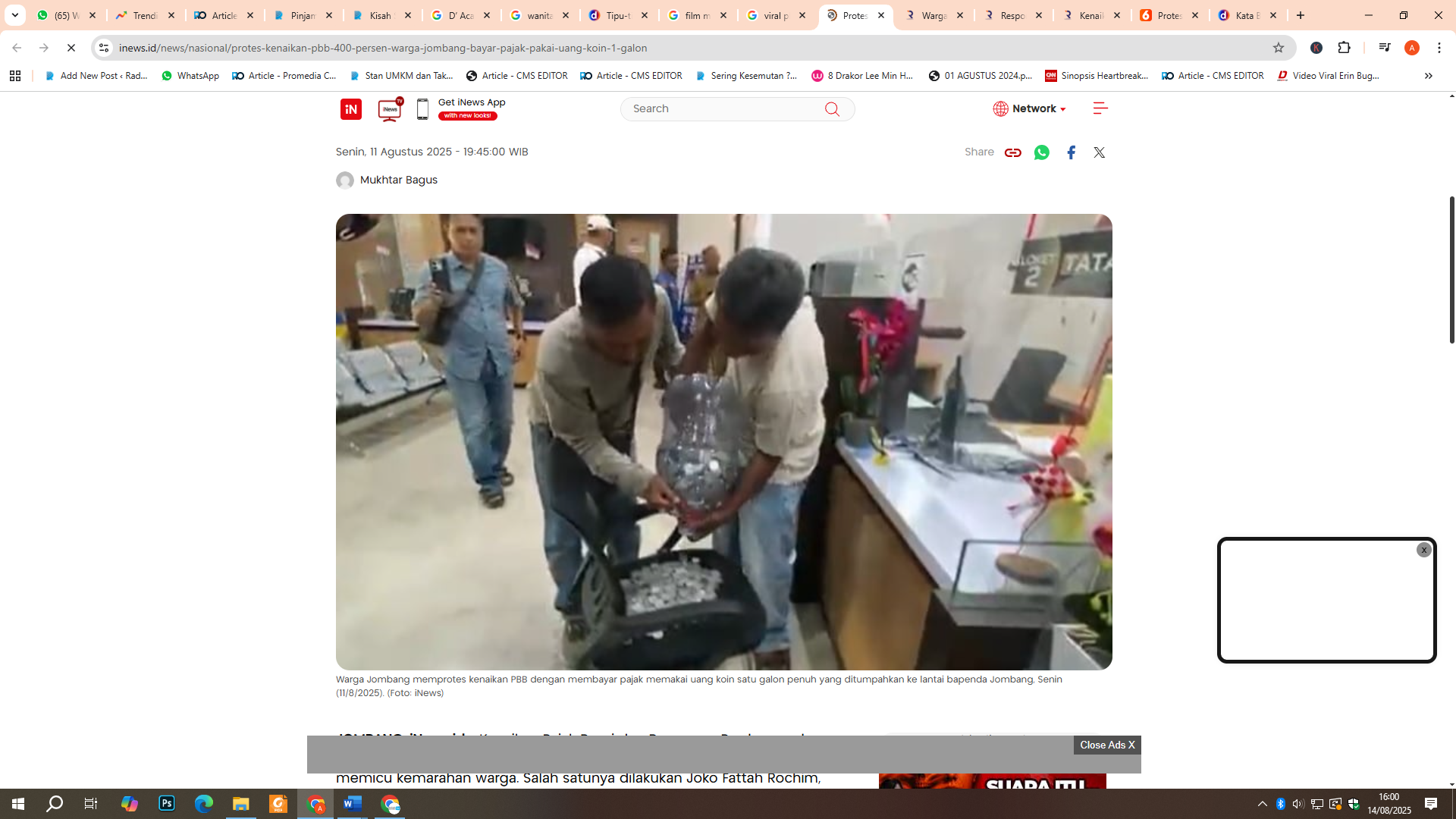 Viral warga Jombang bayar PBB dengan uang koin se galon