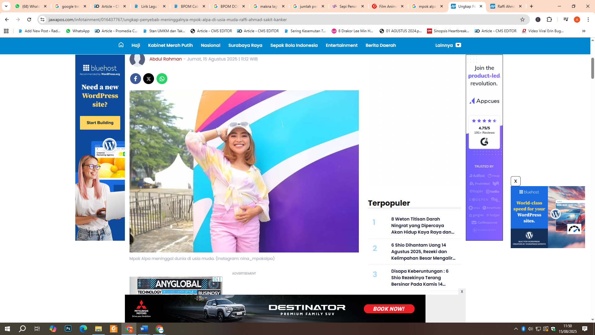 Mpok Alpa meninggal dunia di usia muda.