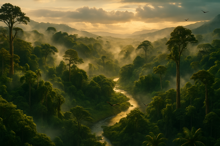 Gambar hutan hujan tropis, Ilustrsasi BY Sora.ai