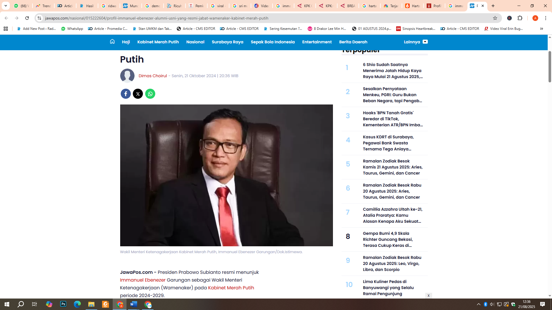 Wakil Menteri Ketenagakerjaan Kabinet Merah Putih, Immanuel Ebenezer