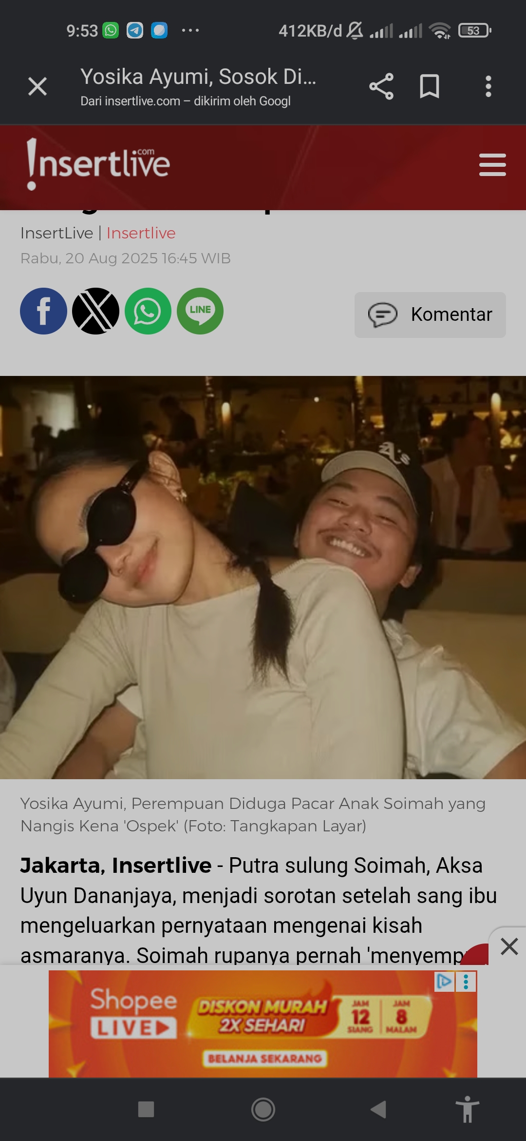 Yosika Ayumi, wanita yang diduga pacar anak Soimah