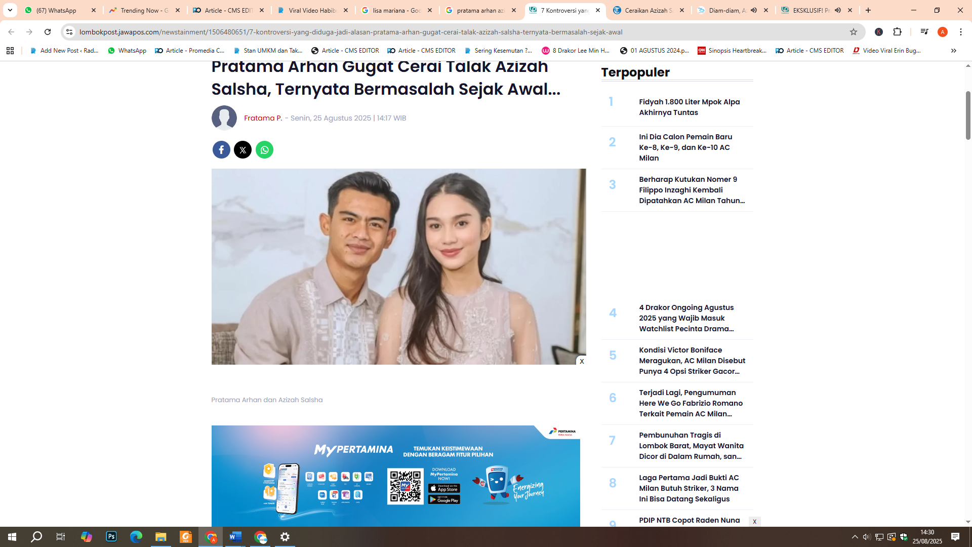 Azizah Salsha dan Pratama arhan jalani sidang cerai