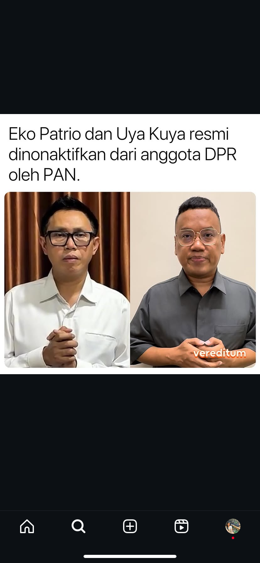 Uya Kuya dan Eko Patrio dinonaktifkan dari PAN.