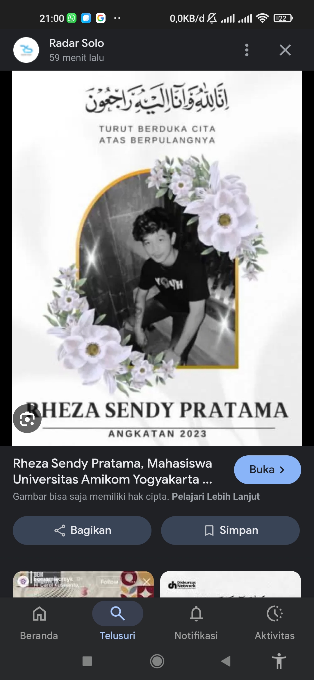 Mahasiswa universitas AMIKOM Yogyakarta meninggal dunia saat demo