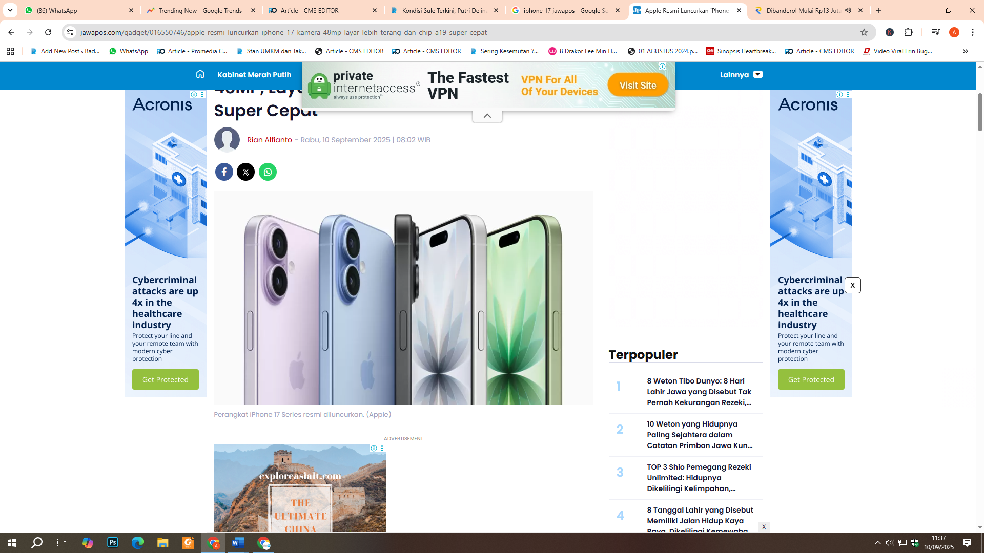 Perangkat iPhone 17 Series resmi diluncurkan.