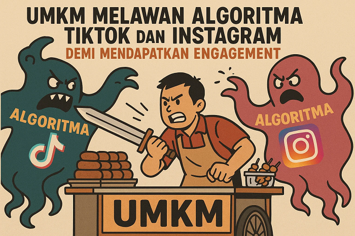 Ilustrasi UMKM Melawan Algoritma Media Sosial by SORA AI