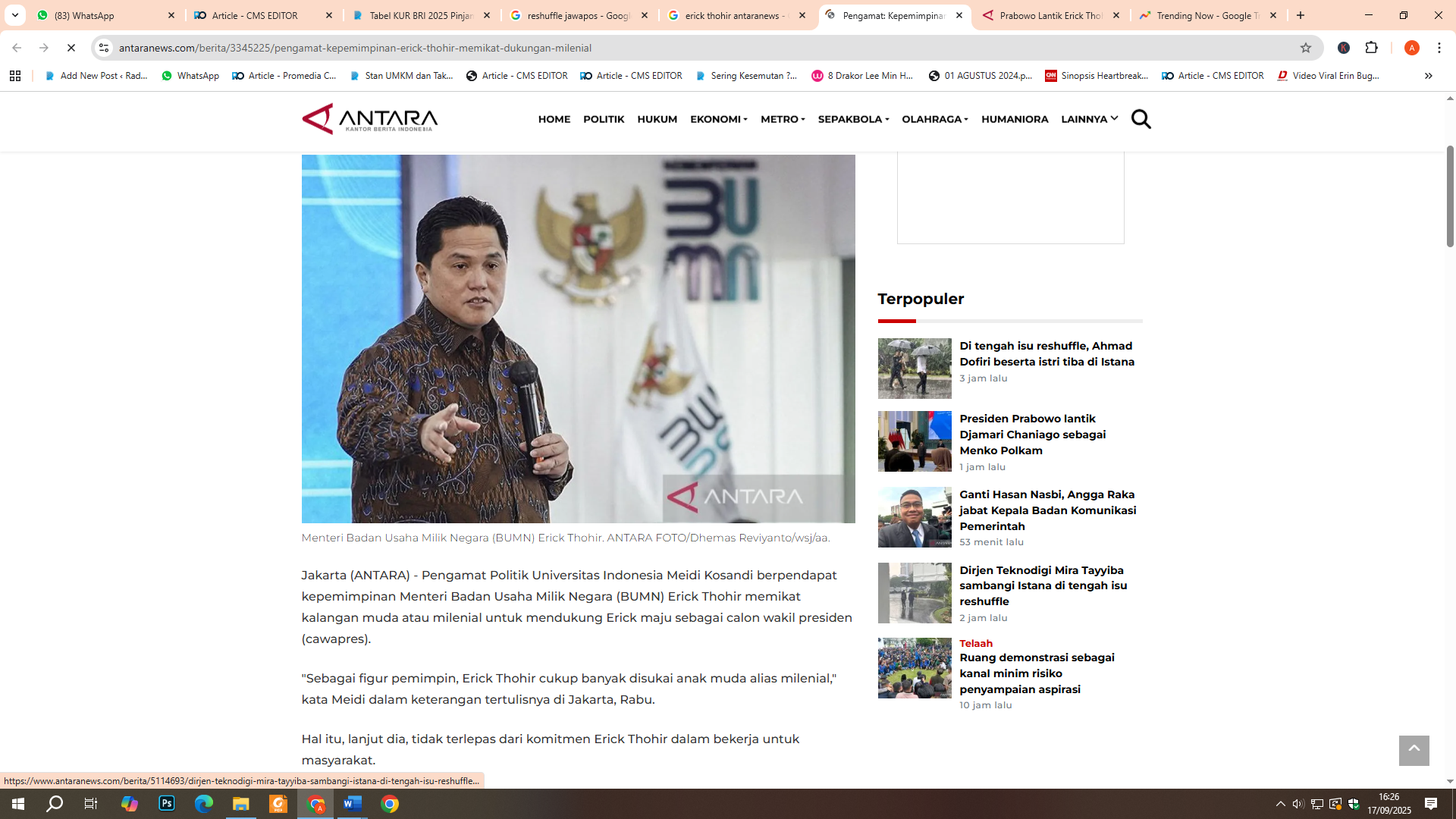 Erick thohir digeser jadi Menpora