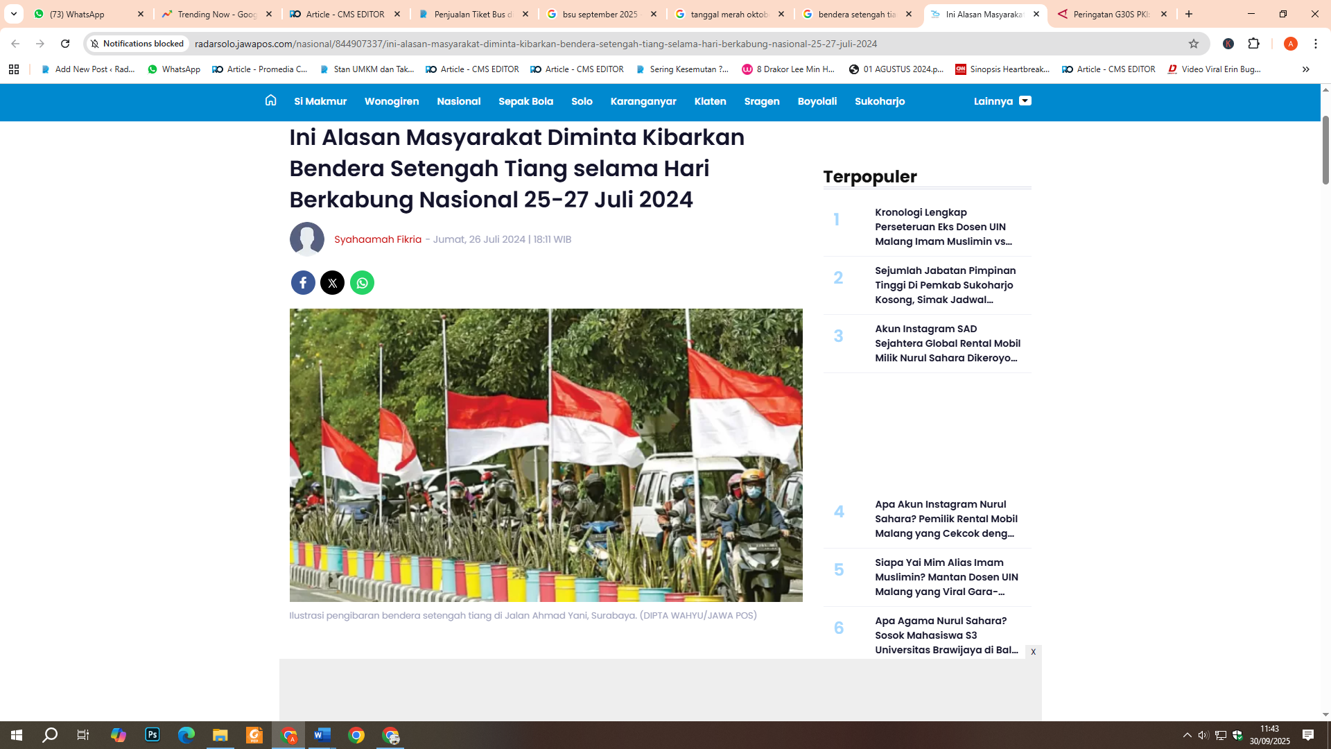 Pengibaran bendera setengah tiang hari ini