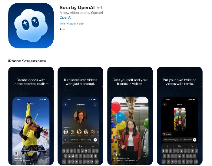 Tampilan link download SORA di appstore