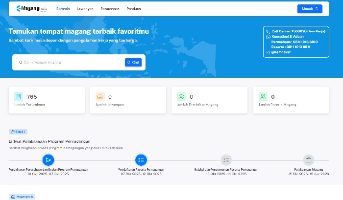 Laman pendaftaran magang Kemnaker