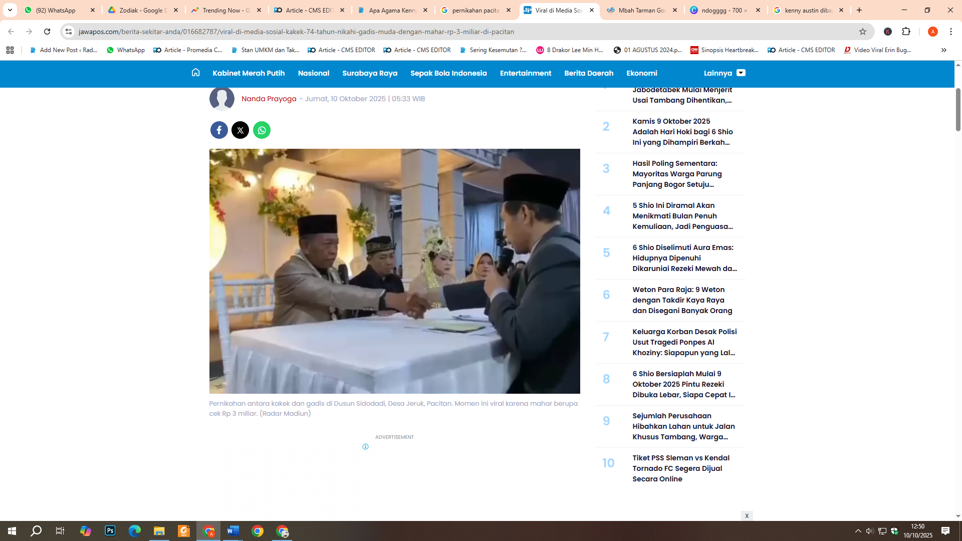 Momen Pernikahan Kakek 74 Tahun Nikahi Gadis Muda dengan Mahar Rp 3 Miliar