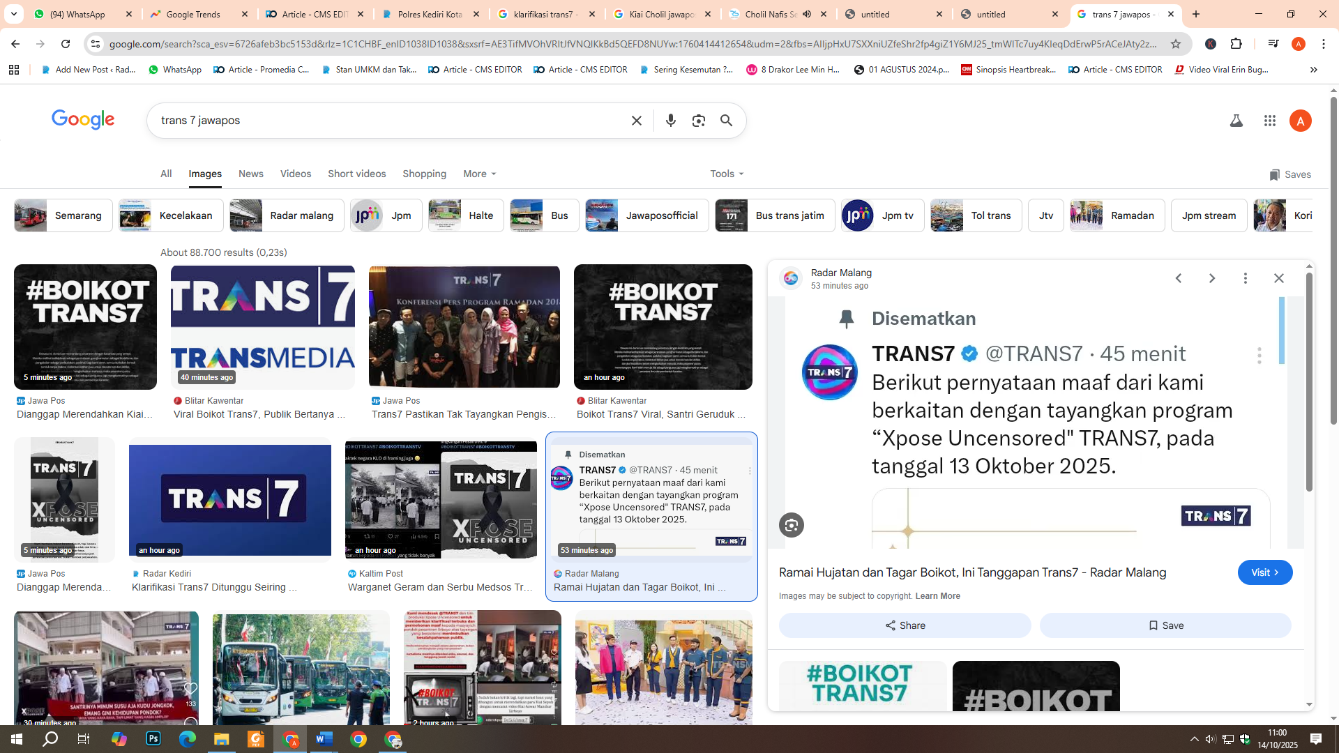 Trans7 unggah klarifikasi