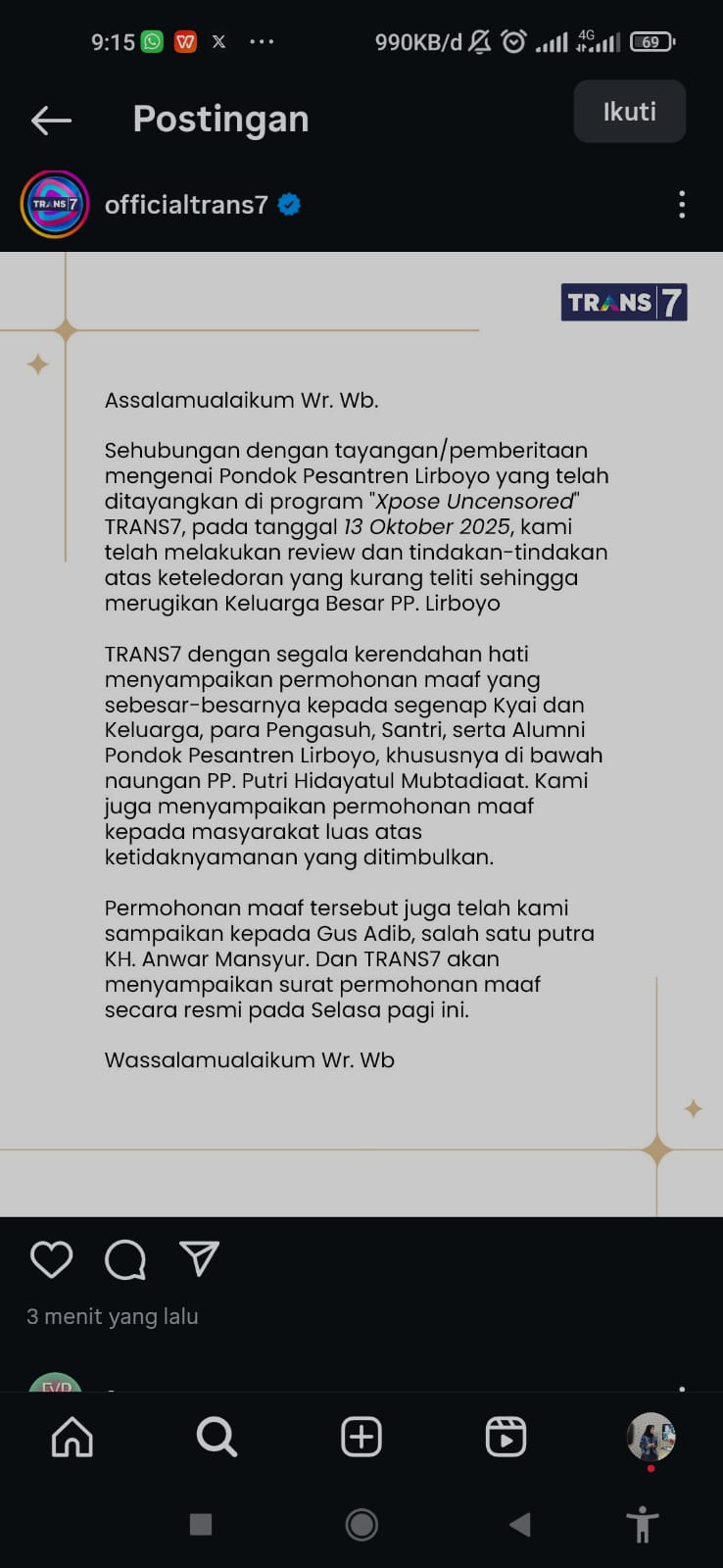 Trans 7 Klarifikasi