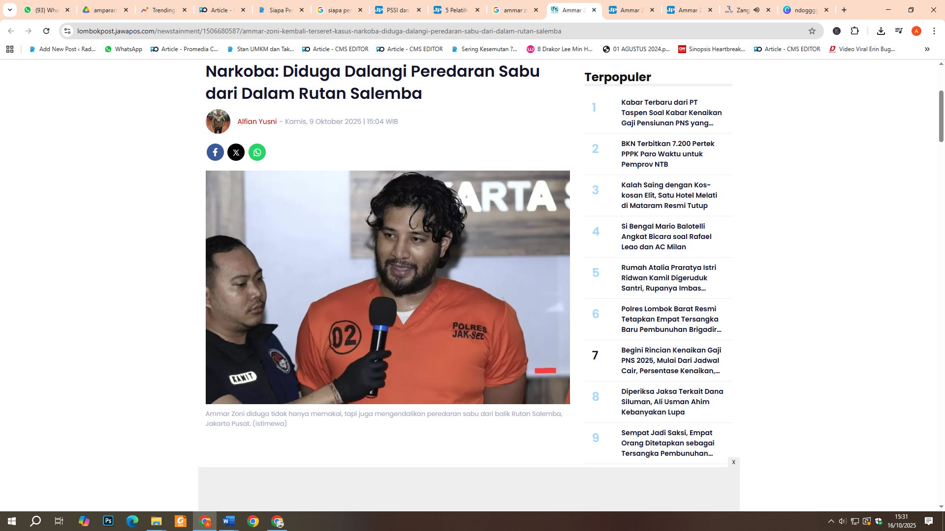 Ammar Zoni Dipindah ke Lapas Nusakambangan