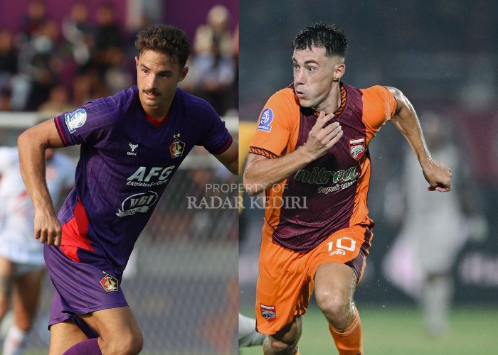 Striker Persik Kediri Jose Enrique vs Striker Borneo FC Mariano Peralta.