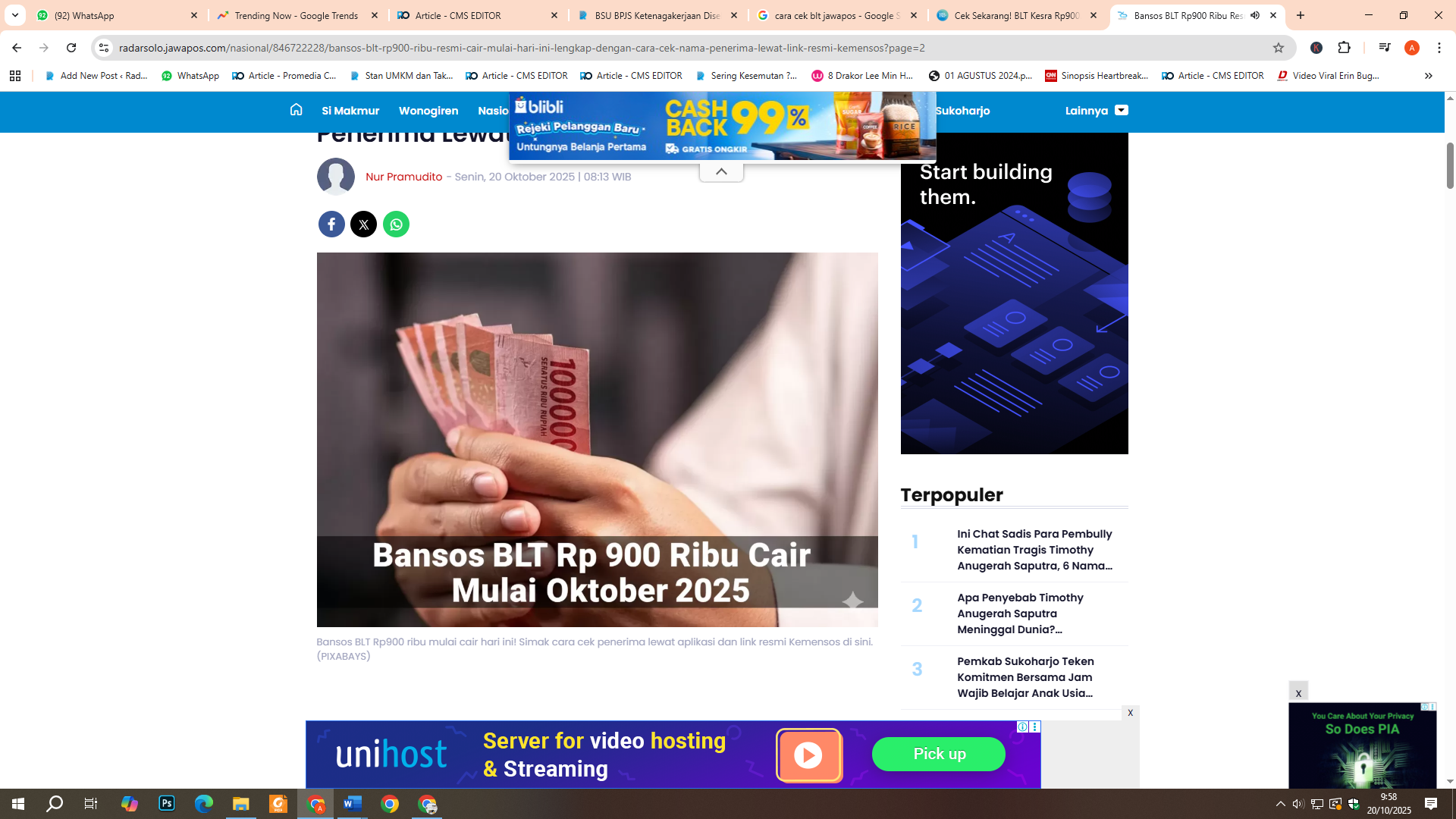 BLT Rp900 ribu mulai cair hari ini 20 Oktober 2025