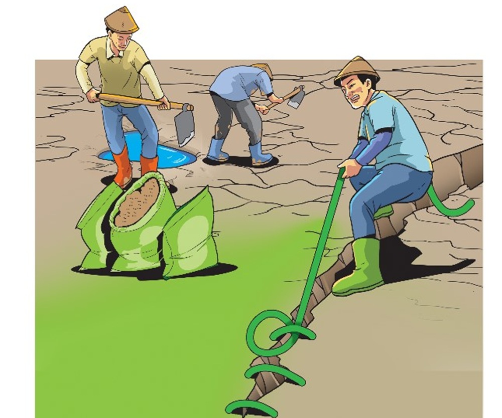 Ilustrasi petani menggunakan pupuk organik