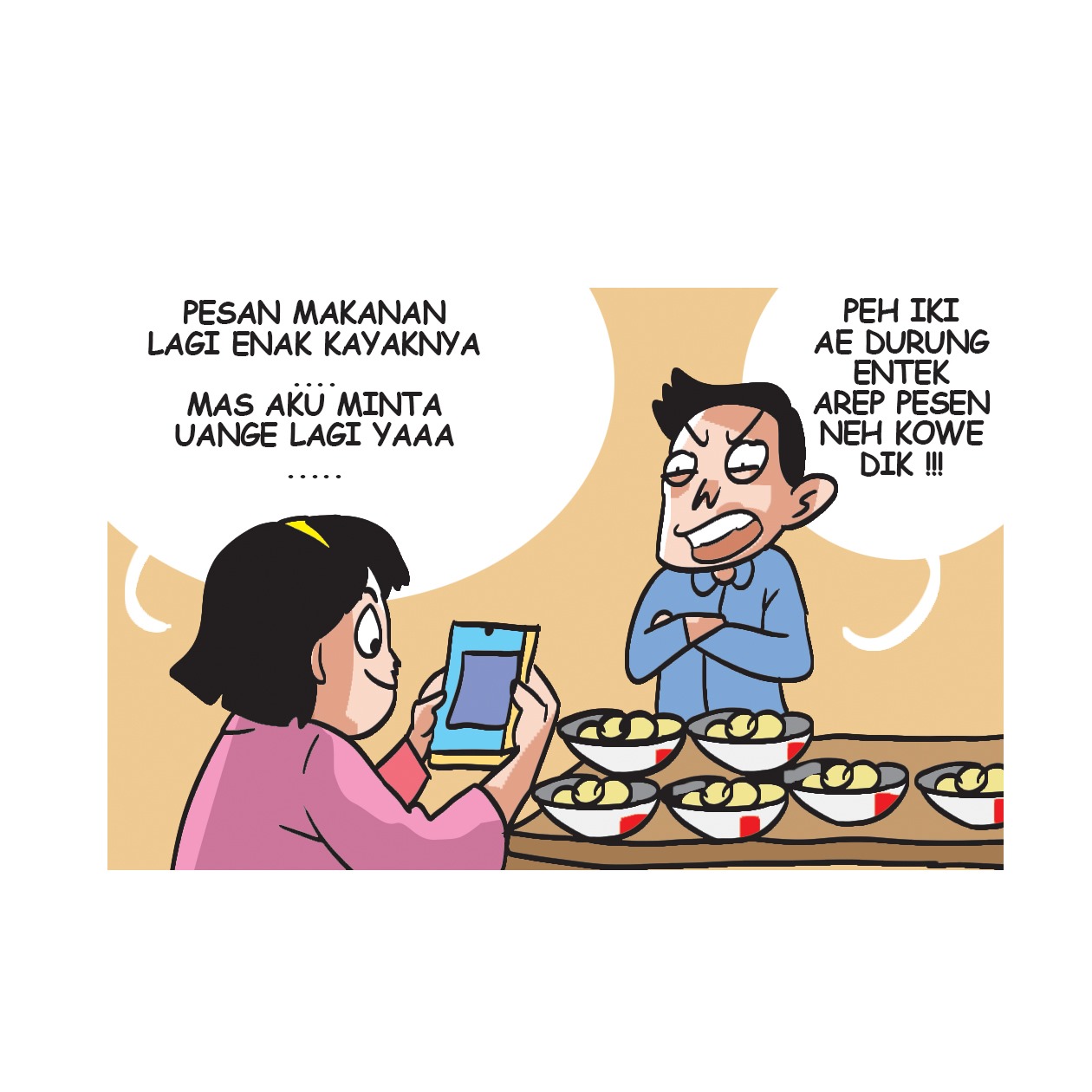 Ilustrasi Suami Istri sedang makan.