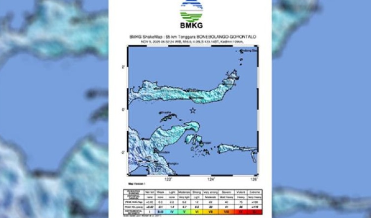 Lokasi gempa Gorontalo 5 November 2025