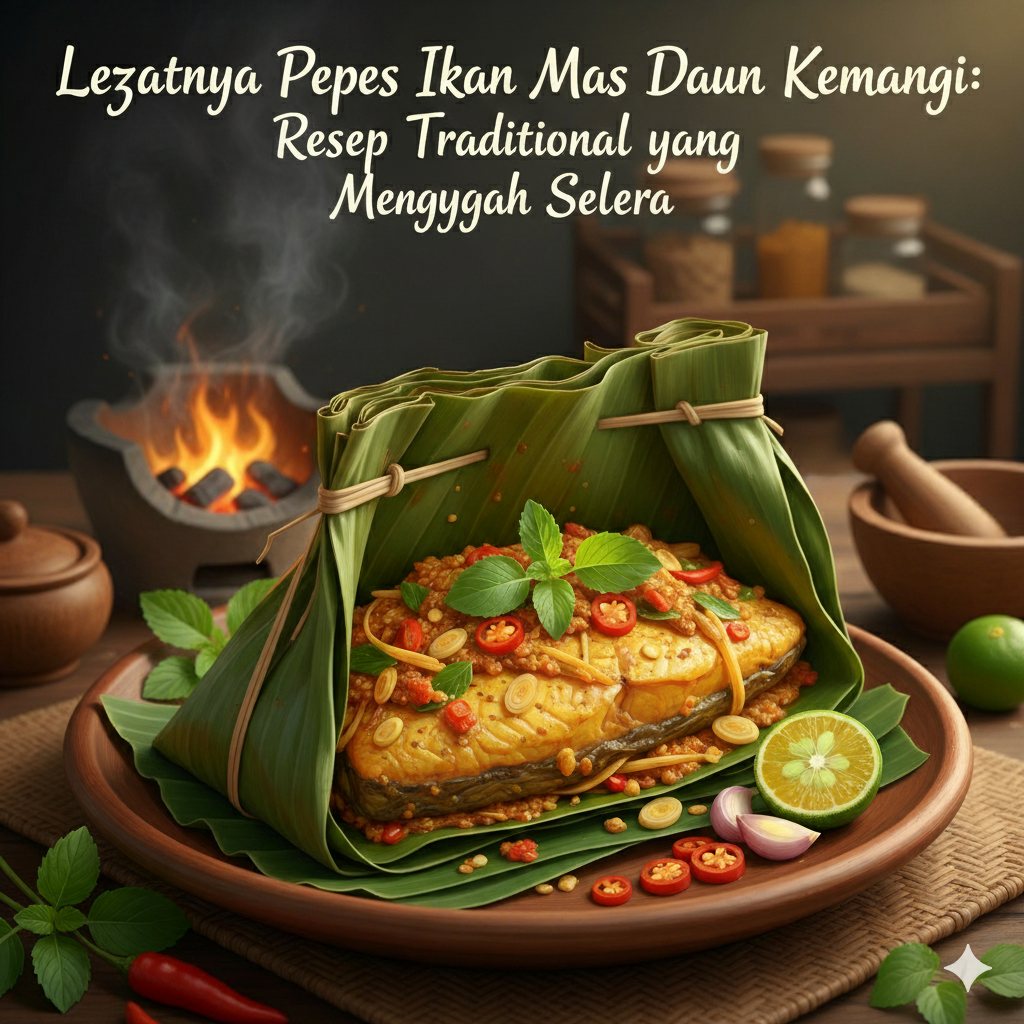 Ilustrasi Pepes Ikan Mas Daun Kemangi