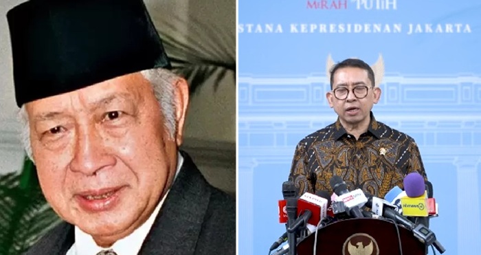 Fadli Zon memberi keterangan pers di Istana (5/11) usai melaporkan usulan pemberian gelar pahlawan para tokoh. Termasuk Presidan Suharto