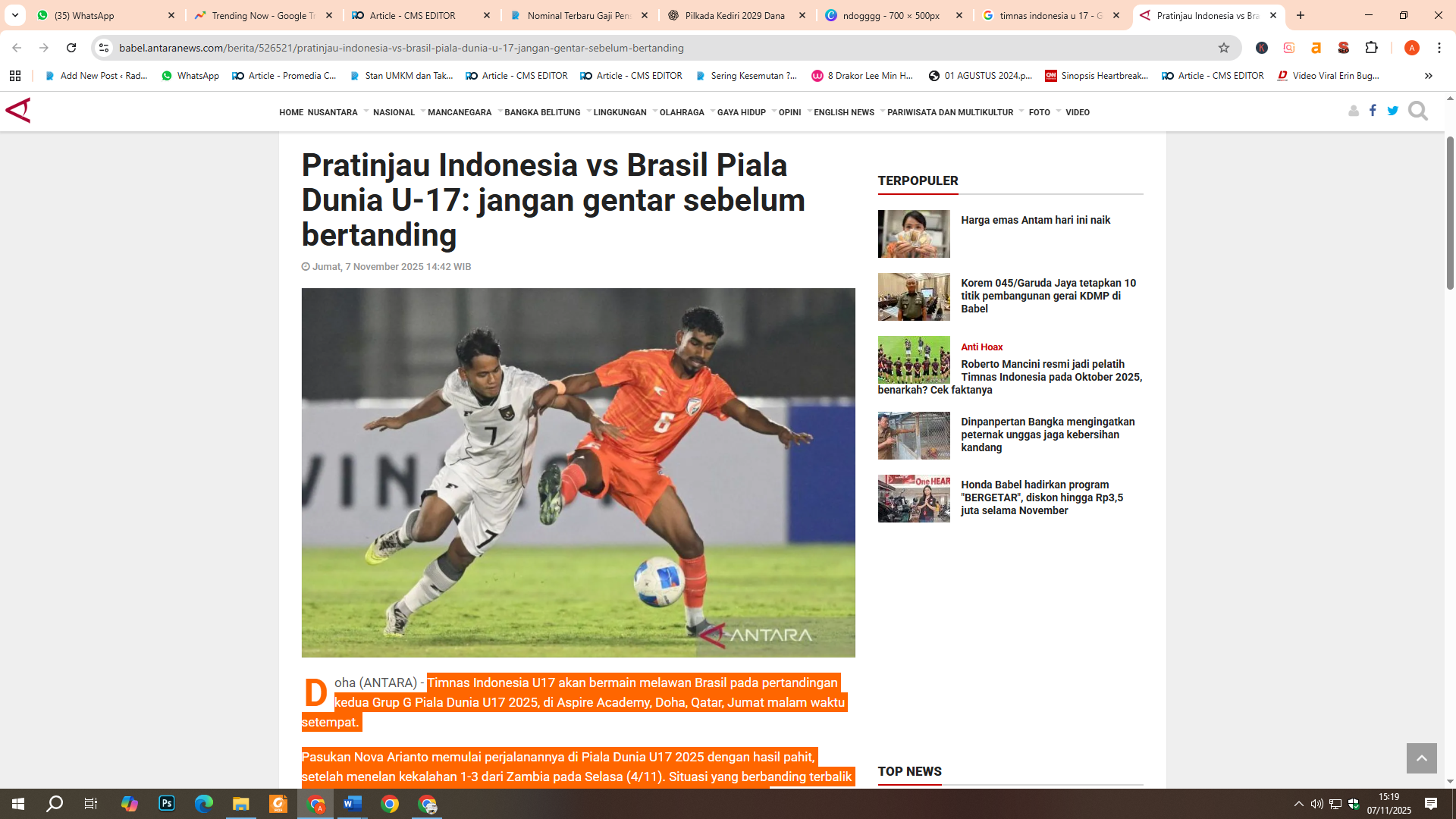 Timnas Indonesia vs Brasil U-17