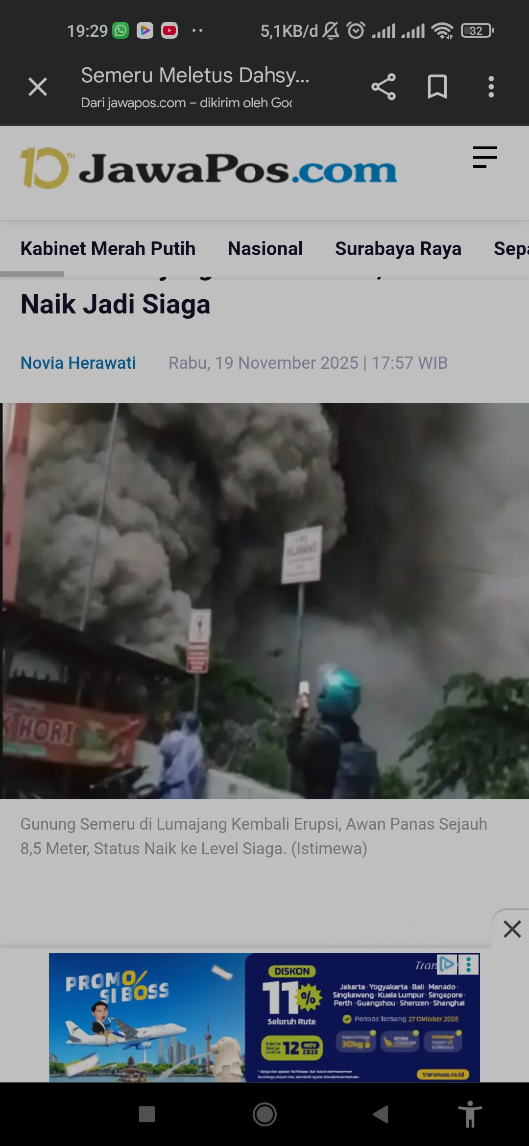 Gunung Semeru kembali erupsi