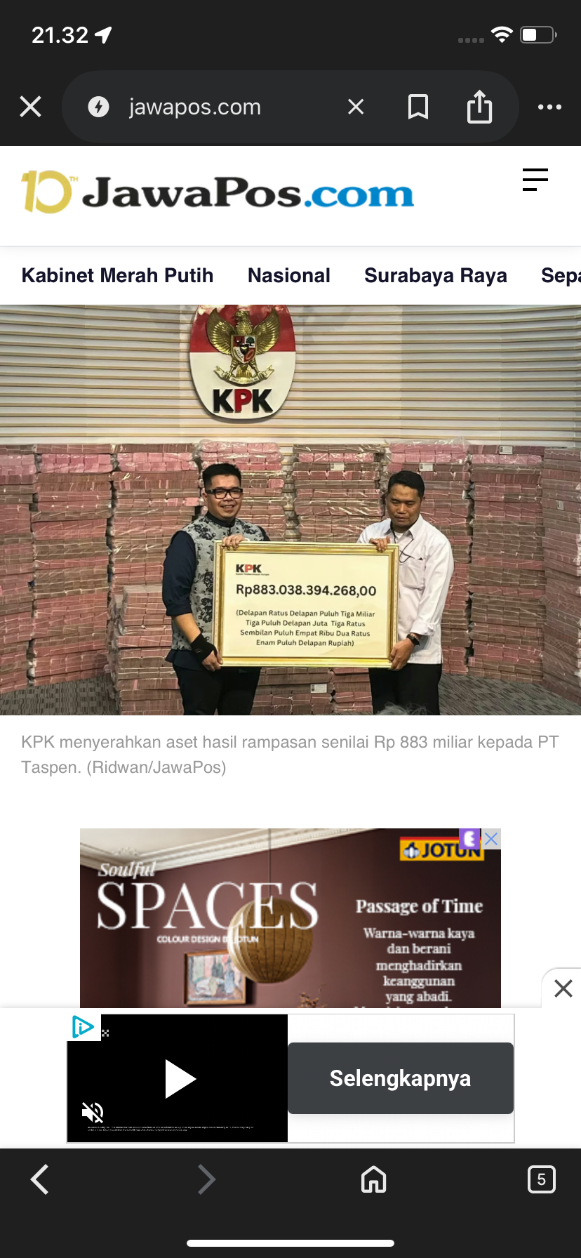 KPK serahkan uang rampasan kepada PT Taspen