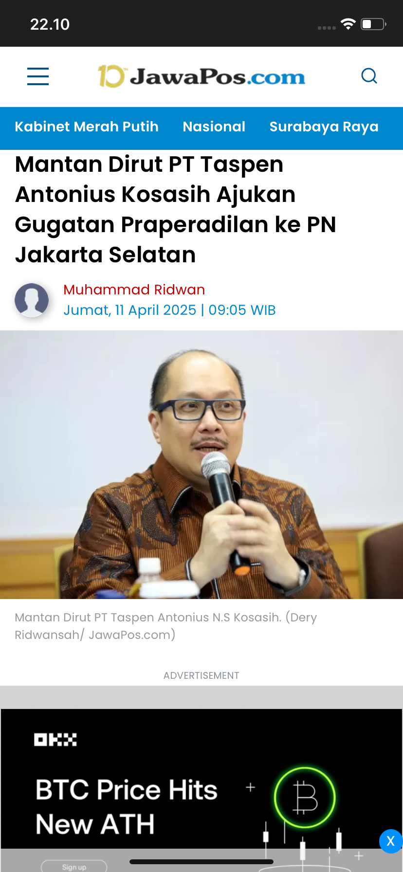 Mantan Dirut PT Taspen Antonius Kasasih