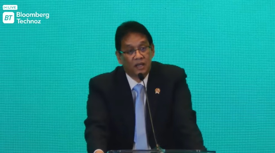 Purbaya saat menjadi keynote speaker di peluncuran Bloomberg Business Week di Jakarta, 20 November 2025