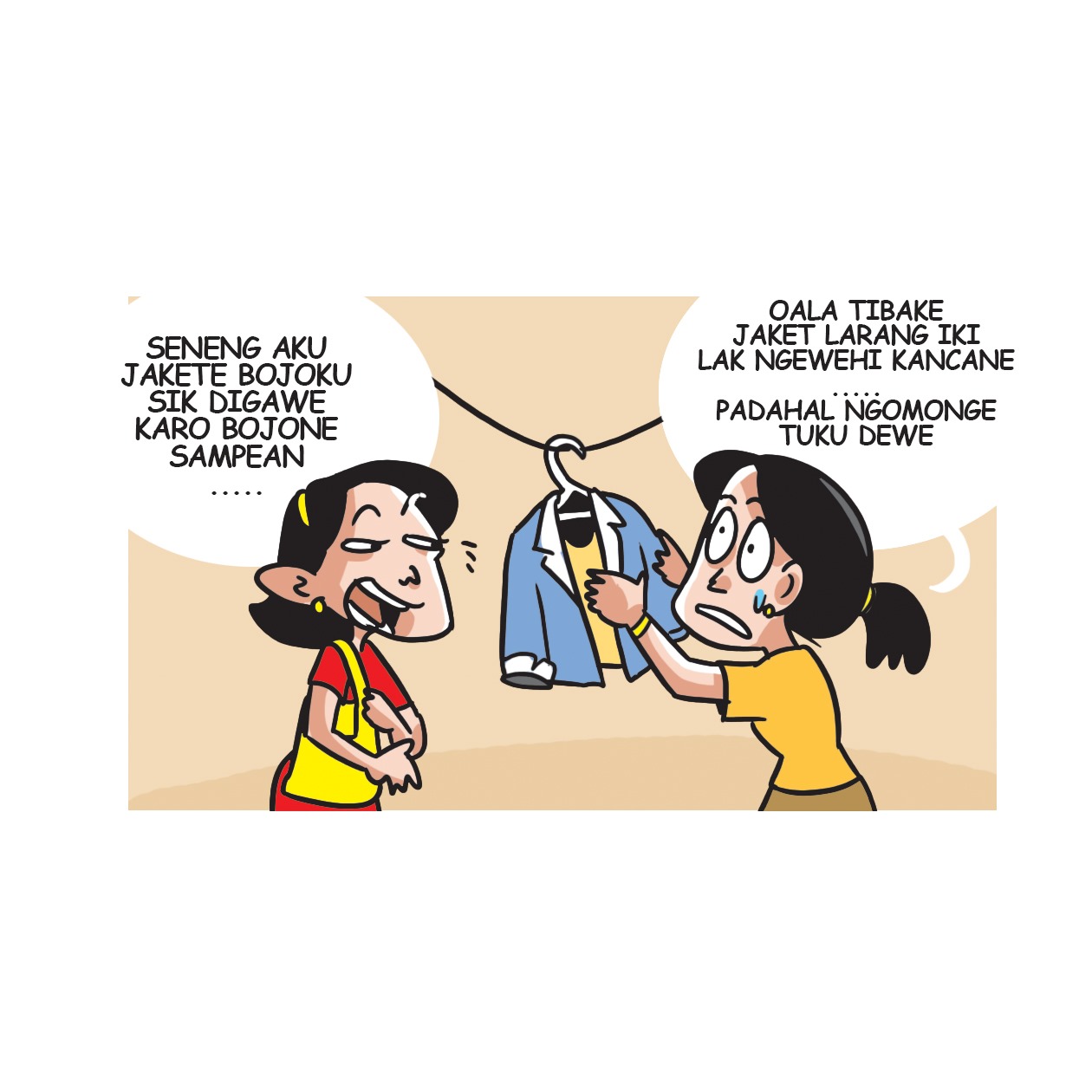 Ilustrasi istri yang mendapati suaminya suka pinjam baju teman.