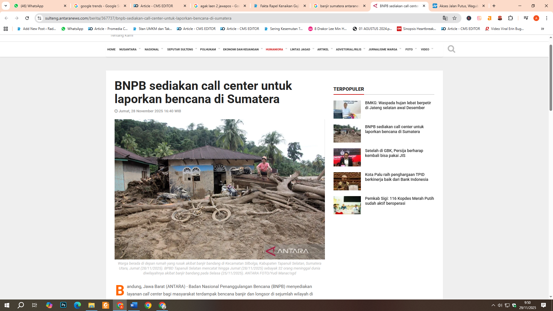 rumah rusak akibat banjir bandang di Kecamatan Silbolga, Kabupaten Tapanuli Selatan, Sumatera Utara