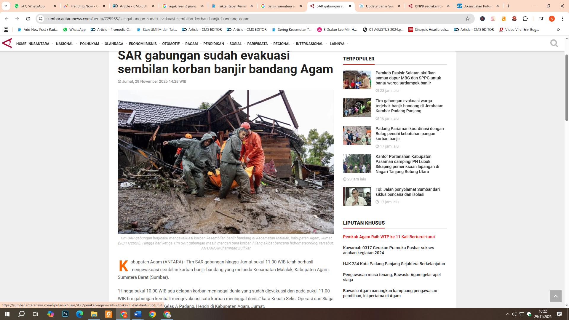 Update Korban Jiwa bencana Sumut, Subar, Aceh
