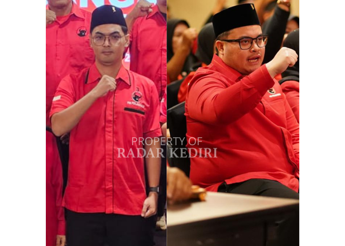 Ketua DPC PDIP Kota Kediri Yoga Pratama Putra (kiri) dan Ketua DPC PDIP Kabupaten Kediri Hanindhito Himawan Pramana (kanan).