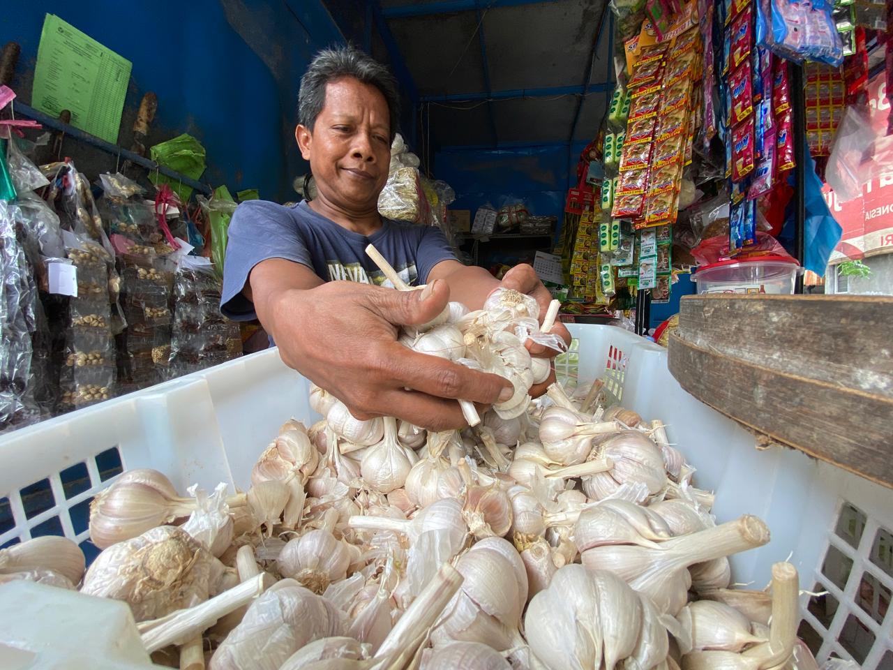 Fantastis : Harga bawang putih di pasar tradisional naik.