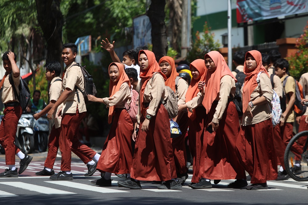 Ilustrasi pelajar SMP Negeri 8 Kota Kediri saat jam pulang sekolah.