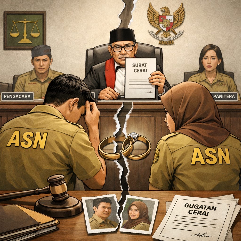 Ilustrasi perceraian ASN Kabupaten Kediri. Tahun 2025 ada puluhan ASN melakukan perceraian. (Ilustrasi AI)