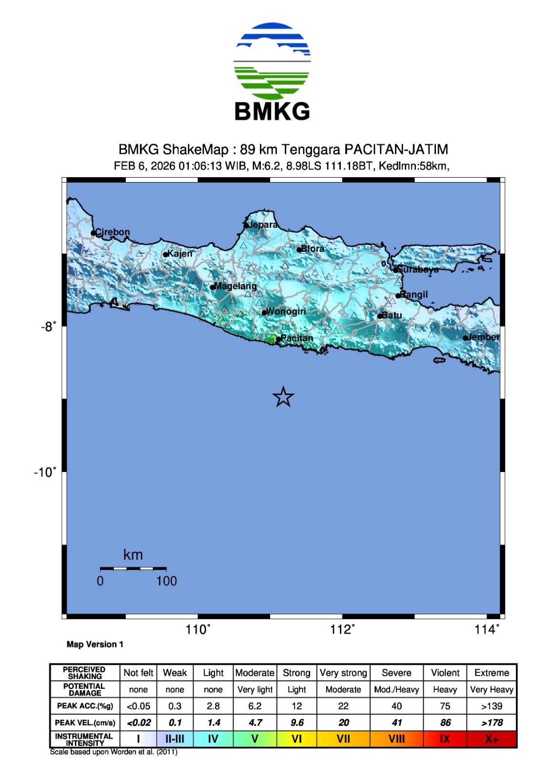 Gambar Pusat Gempa di Pacitan