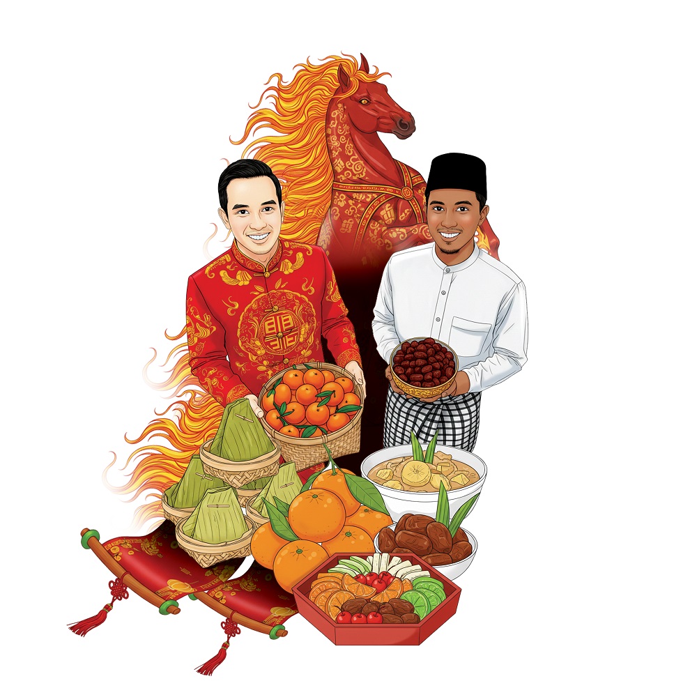Ilustrasi perayaan Tahun Baru Imlek 2026 yang bertepatan dengan awal bulan Ramadan.