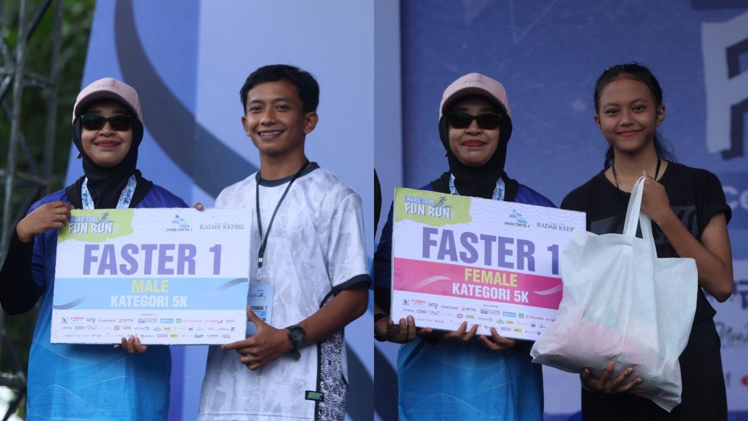 PELARI CEPAT: Kepala Divisi Human Capital Perum Jasa Tirta 1 Inni Dian Rohani bersama pelari yang meraih penghargaan faster 5K male dan female.