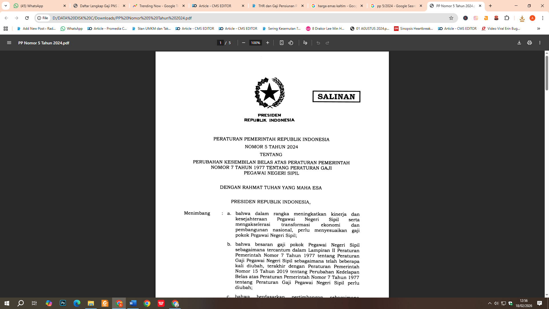 PP 5/2024 soal gaji PNS