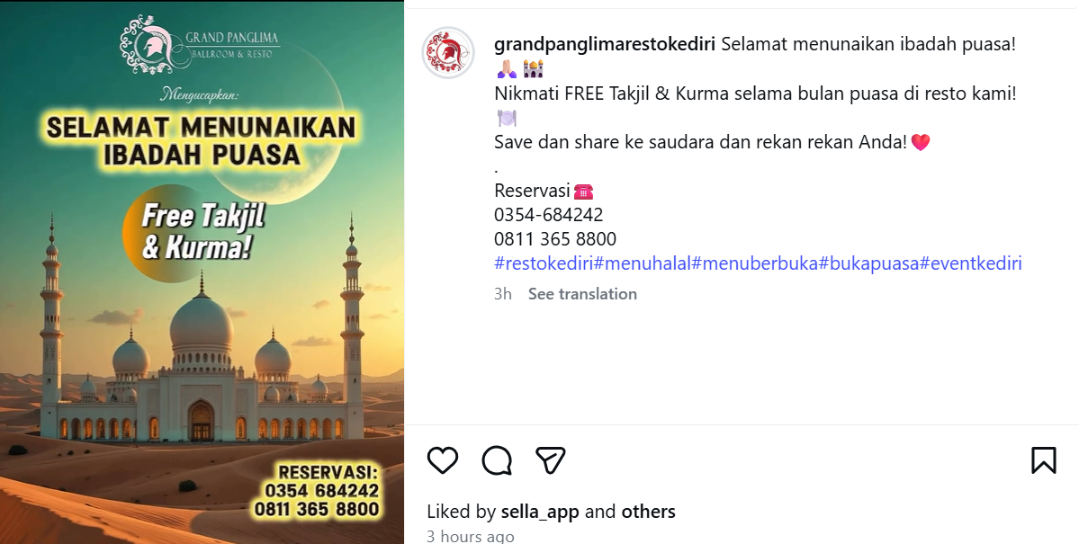 Free Takjil &amp; Kurma Grand Panglima Resto