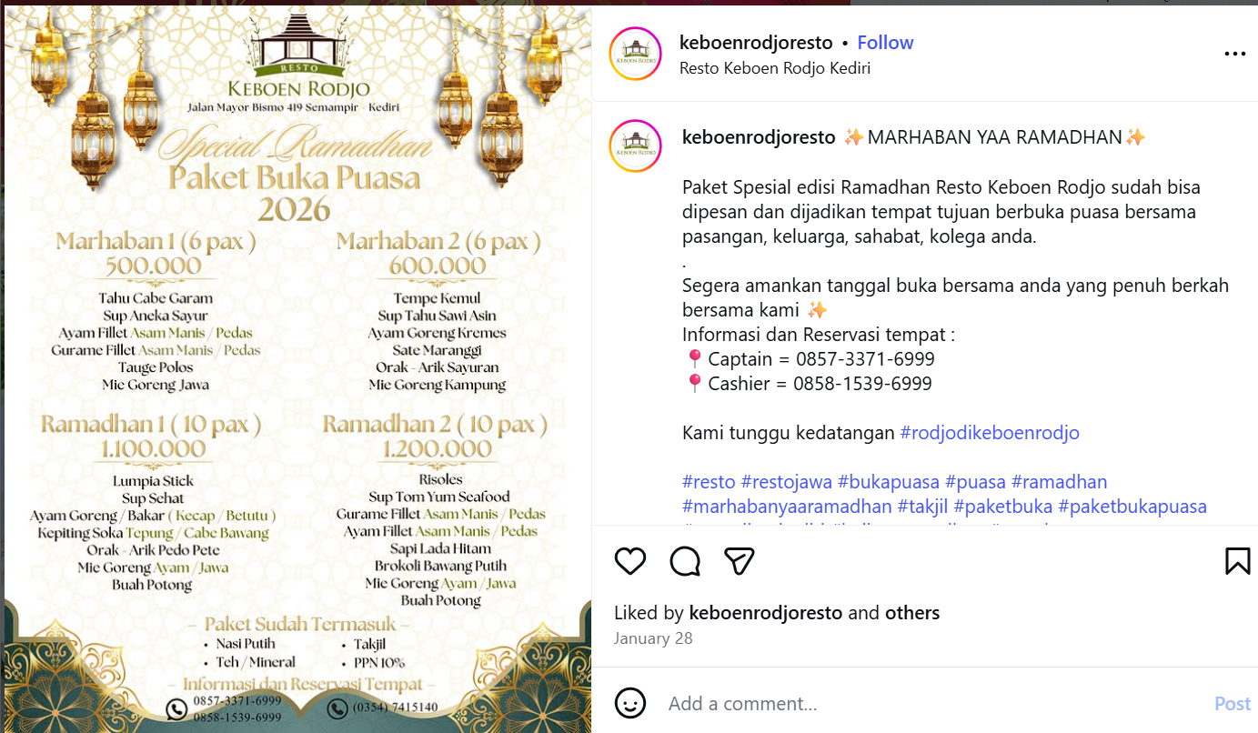 Menu di Keboen Rodjo Resto Kediri